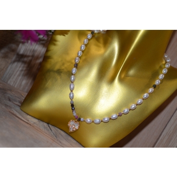 Naszyjnik z pereł rzecznych i kolorowego turmalinu